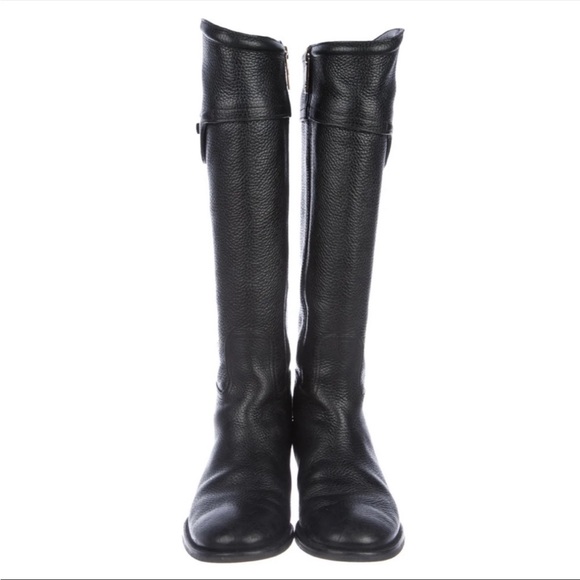 Tory Burch Selma Tall Pebbled Black Leather Riding Boot 8.5 - Picture 2 of 9